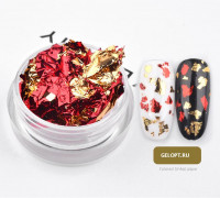 Фольга "Поталь" для дизайна ногтей "Красный+золото"