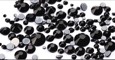 Стразы стекло (Черные) - полный аналог SWAROVSKI ELEMENTS, разноразмерные (упаковка 380 шт.)