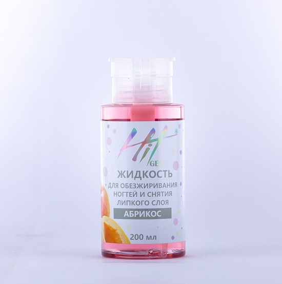 HIT gel, Жидкость для обезжиривания ногтей и снятия липкого слоя с ароматом абрикоса, 200 мл