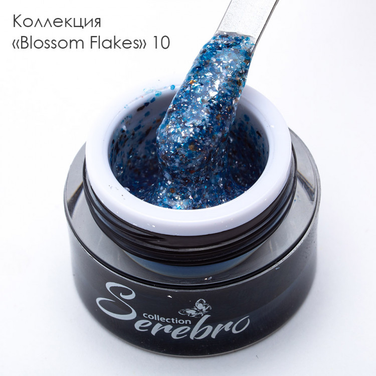 Serebro, Гель-лак "Blossom Flakes" №10, цвет темно-синий микс, 5 мл